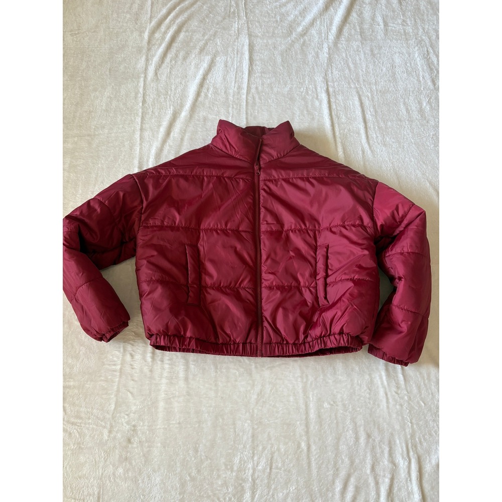Abound Puffer Jacket Cropped Quilted Full Zip Burgundy Red‎ Women's